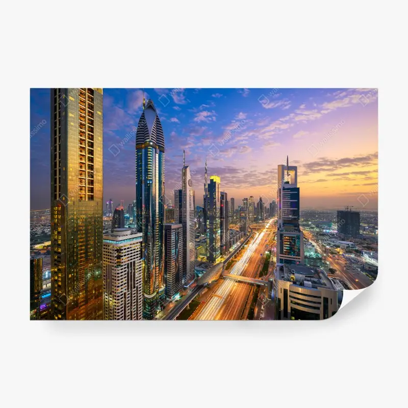 Fototapete stadtszene Dubais bei dämmerung