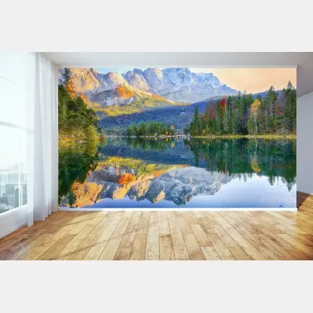 Fototapete herbstliche spiegelung am Eibsee bei Zugspitze – Pixers®