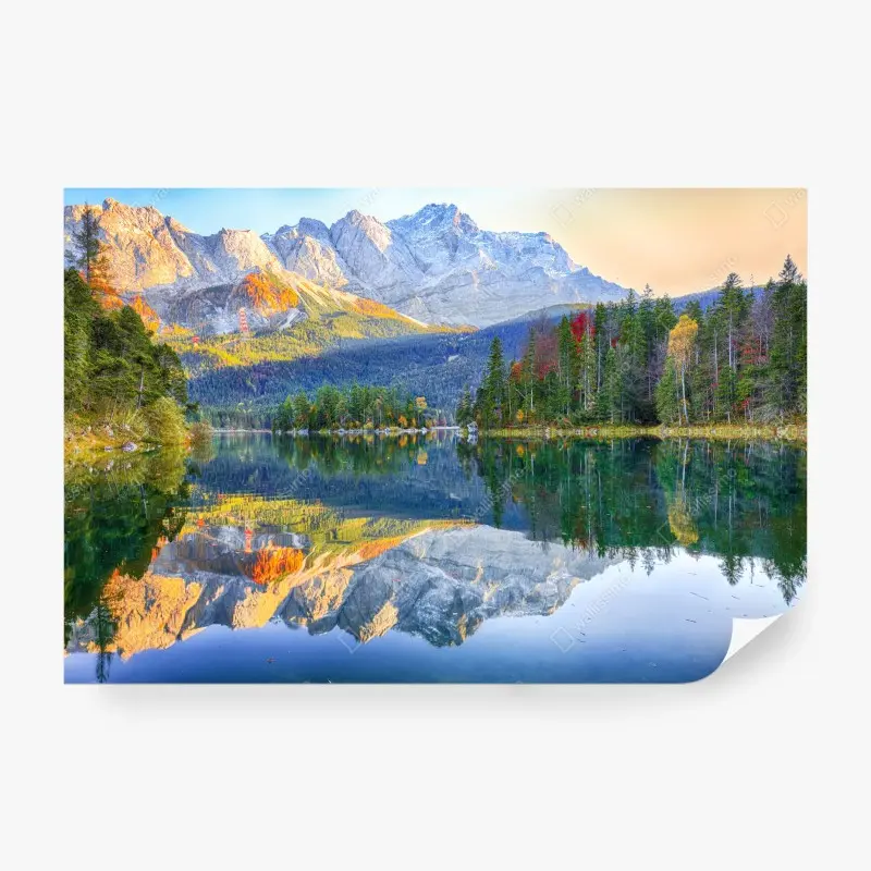 Fototapete herbstliche spiegelung am Eibsee bei Zugspitze