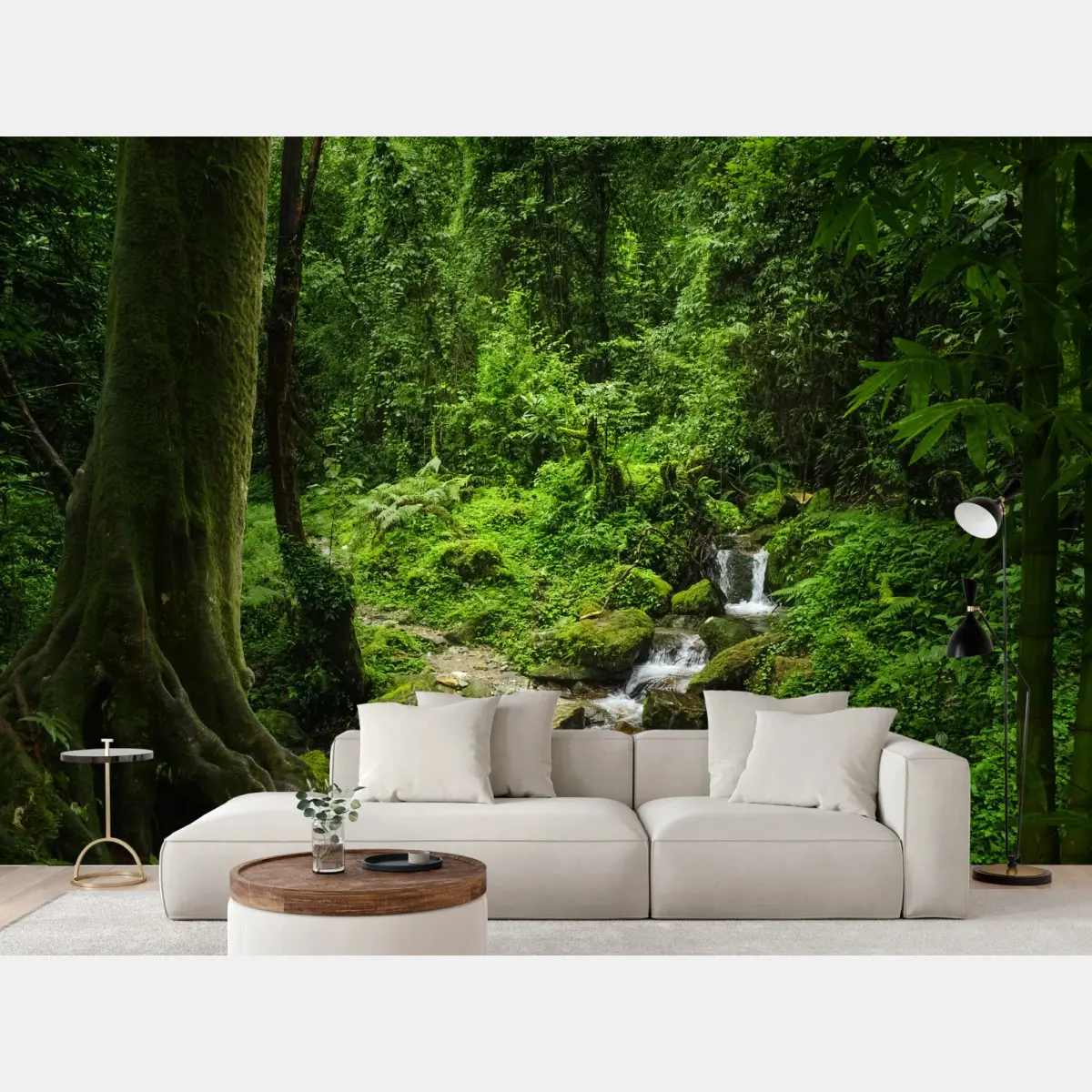 Fototapete üppiger grüner waldwasserfall – Pixers®