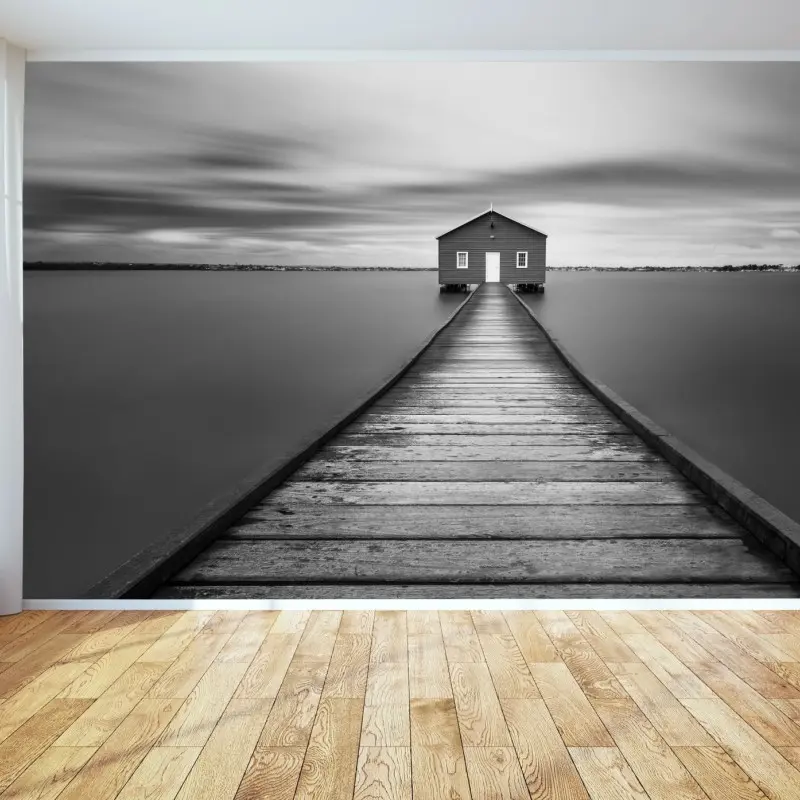 Fototapete einsames bootshaus am ruhigen steg