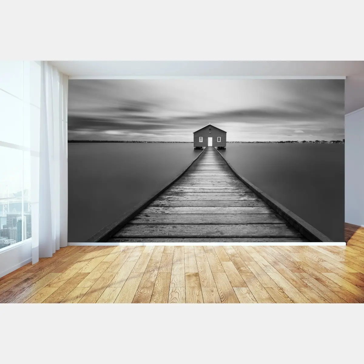 Fototapete einsames bootshaus am ruhigen steg – Pixers®
