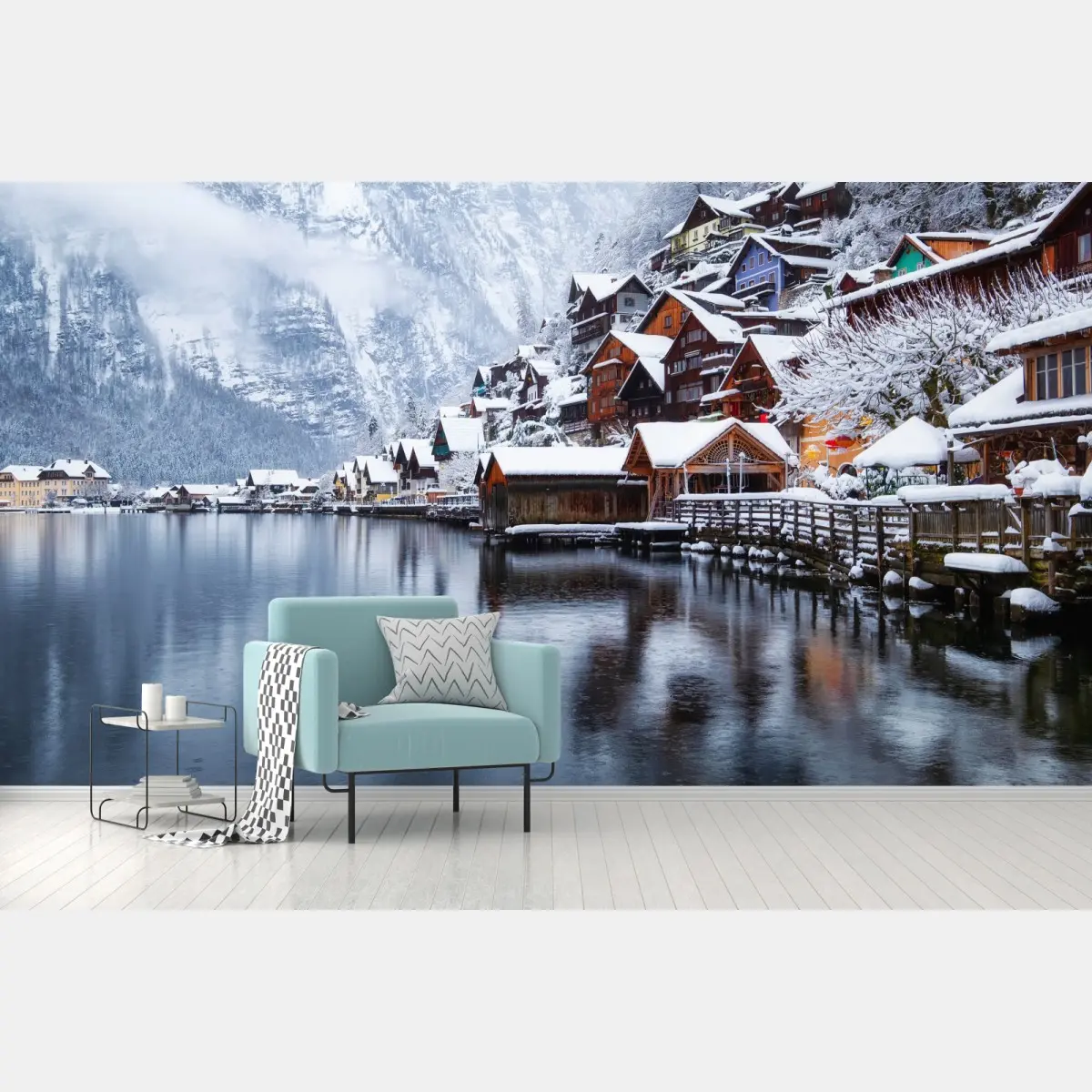 Fototapete verschneites Hallstatt am see – Pixers®