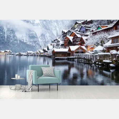 Fototapete verschneites Hallstatt am see – Pixers®