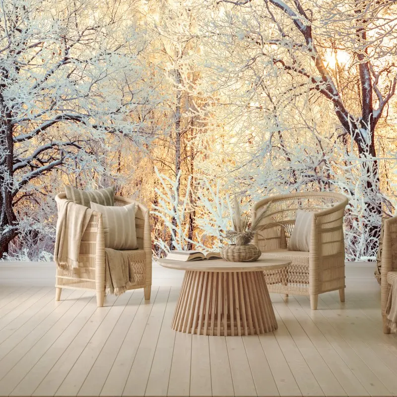Fototapete wintersonne im verschneiten wald