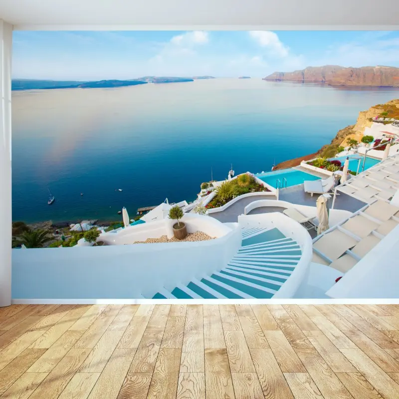 Fototapete Santorini meerblick terrasse