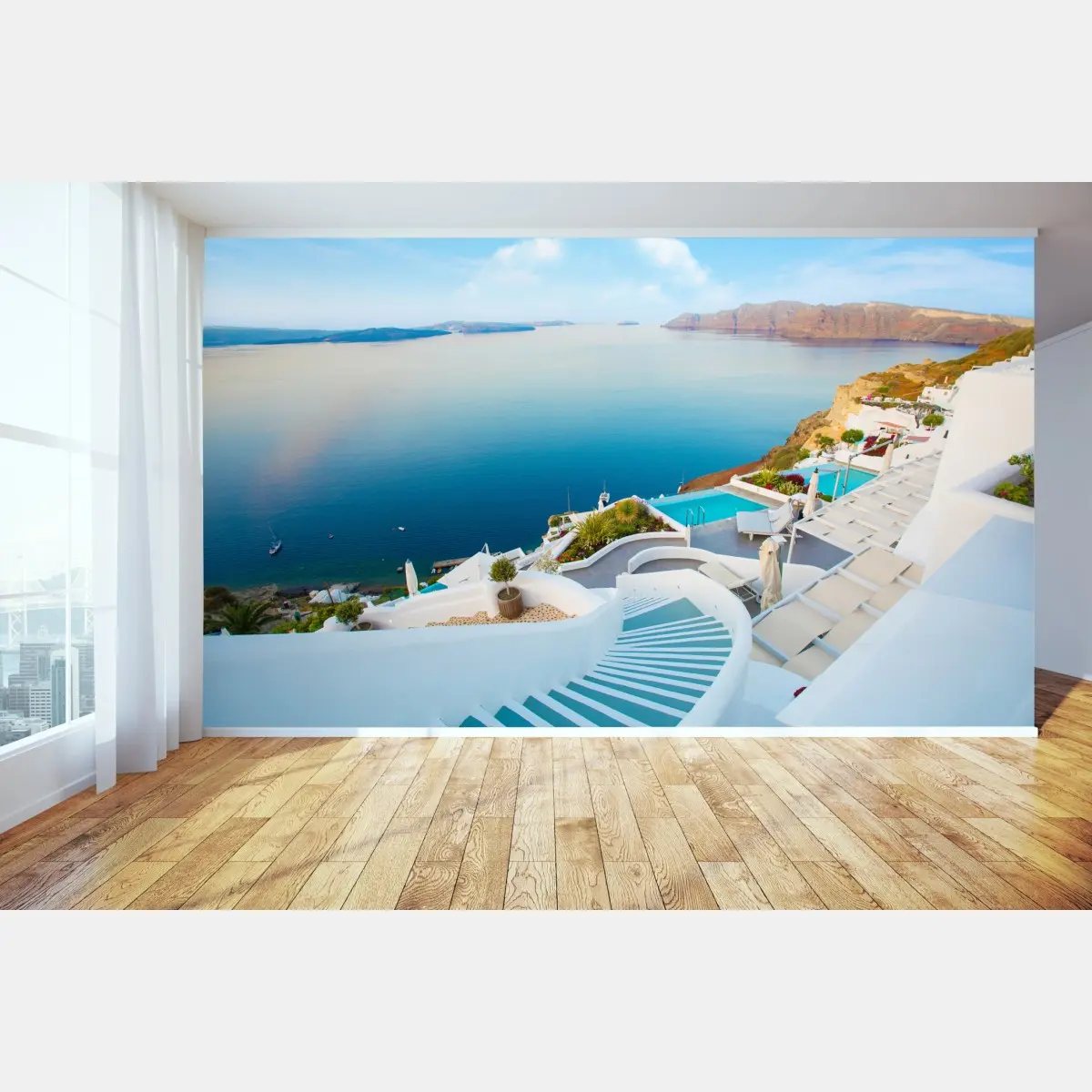 Fototapete Santorini meerblick terrasse – Pixers®