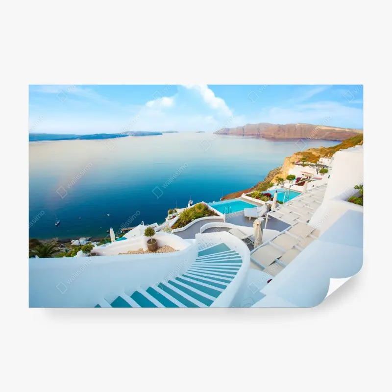 Fototapete Santorini meerblick terrasse