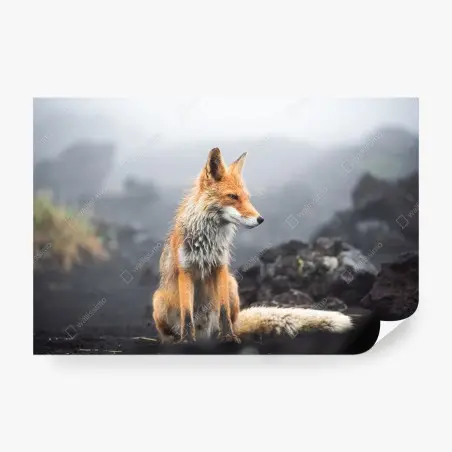 Fototapete roter fuchs in nebliger landschaft – Pixers®