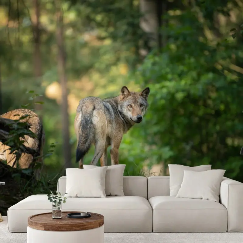 Fototapete wolf auf der lichtung im wald