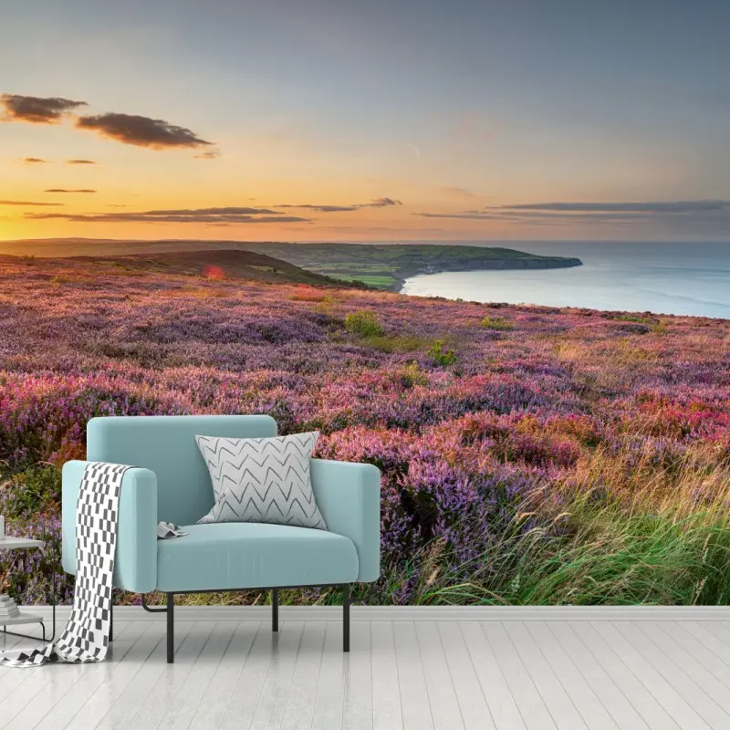 Fototapete sonnenuntergang über der heide auf den North York Moors