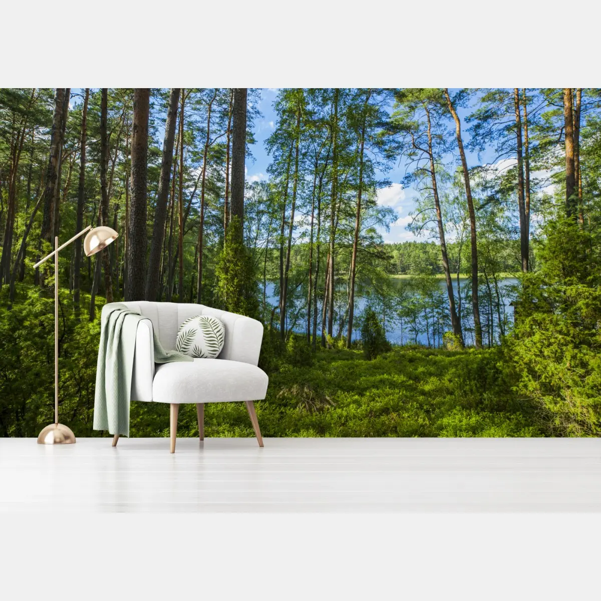 Fototapete ruhiger kiefernwald am see – Pixers®