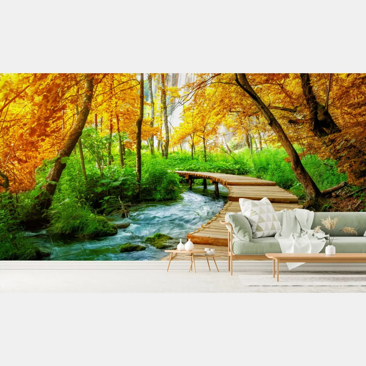 Fototapete goldener steg durch den wald bei Plitvicer Seen – Pixers®