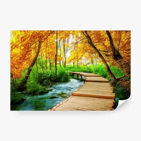 Fototapete goldener steg durch den wald bei Plitvicer Seen – Pixers®