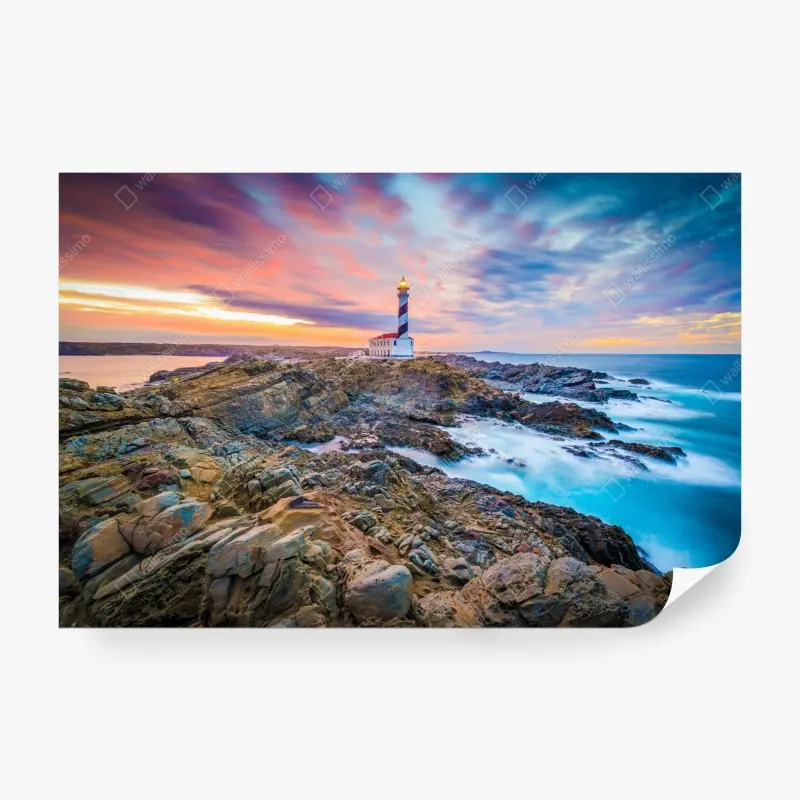 Fototapete sonnenuntergang bei leuchtturm Favaritx, Menorca