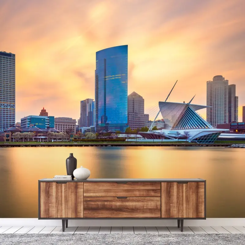 Fototapete Milwaukee skyline bei dämmerung