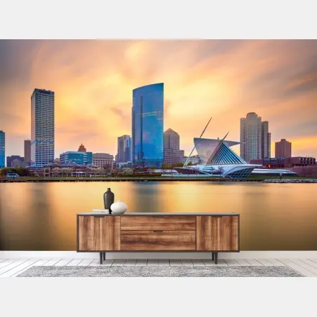 Fototapete Milwaukee skyline bei dämmerung – Pixers®