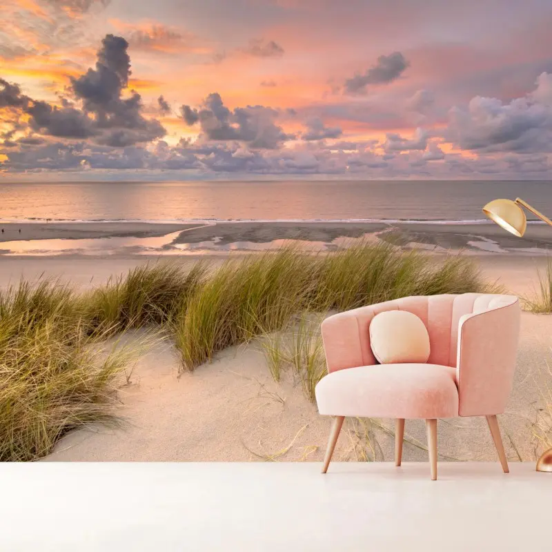 Fototapete sonnenuntergang über dünen in Zeeland