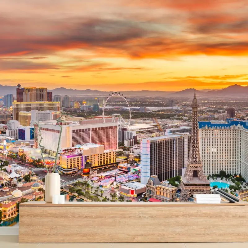 Fototapete Las Vegas skyline bei sonnenuntergang
