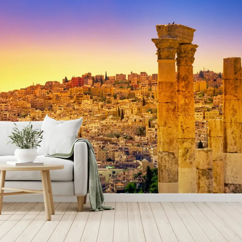 Fototapete goldene Amman skyline mit antiken säulen