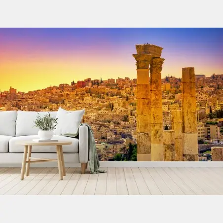 Fototapete goldene Amman skyline mit antiken säulen – Pixers®