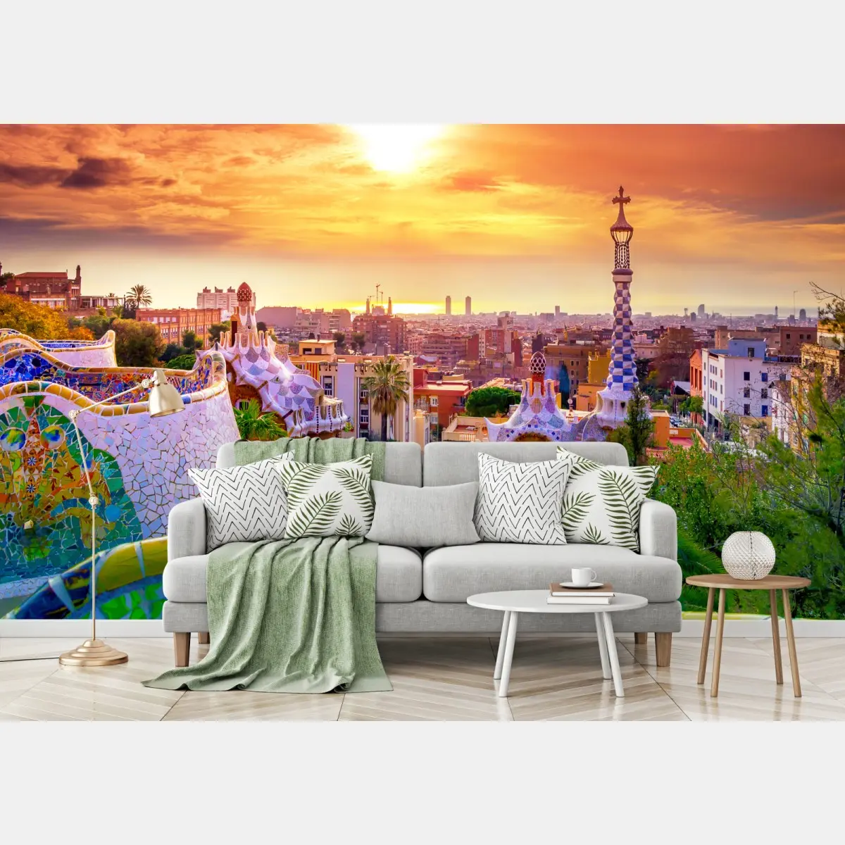 Fototapete sonnenuntergang über Park Güell in Barcelona – Pixers®