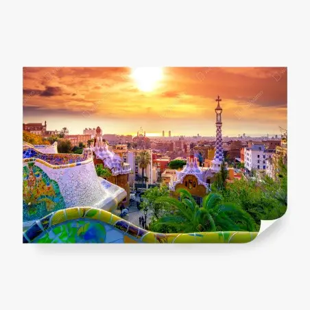 Fototapete sonnenuntergang über Park Güell in Barcelona – Pixers®