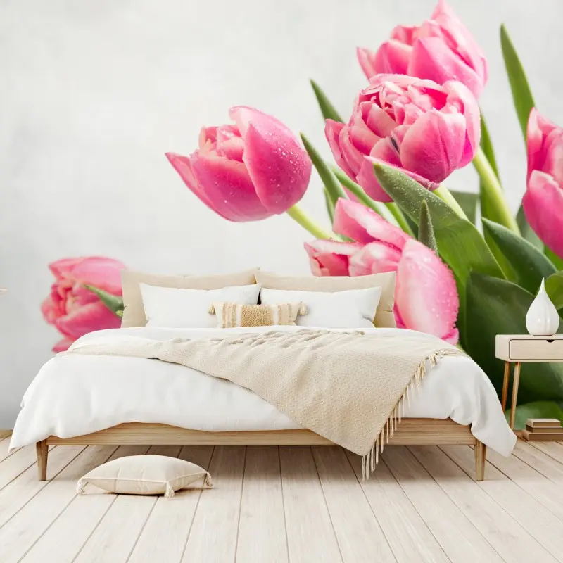 Fototapete eleganter strauß rosa tulpen