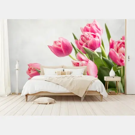Fototapete eleganter strauß rosa tulpen – Pixers®
