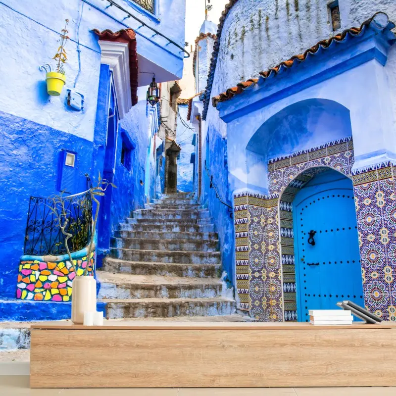 Fototapete blaue gasse in Chefchaouen, Marokko