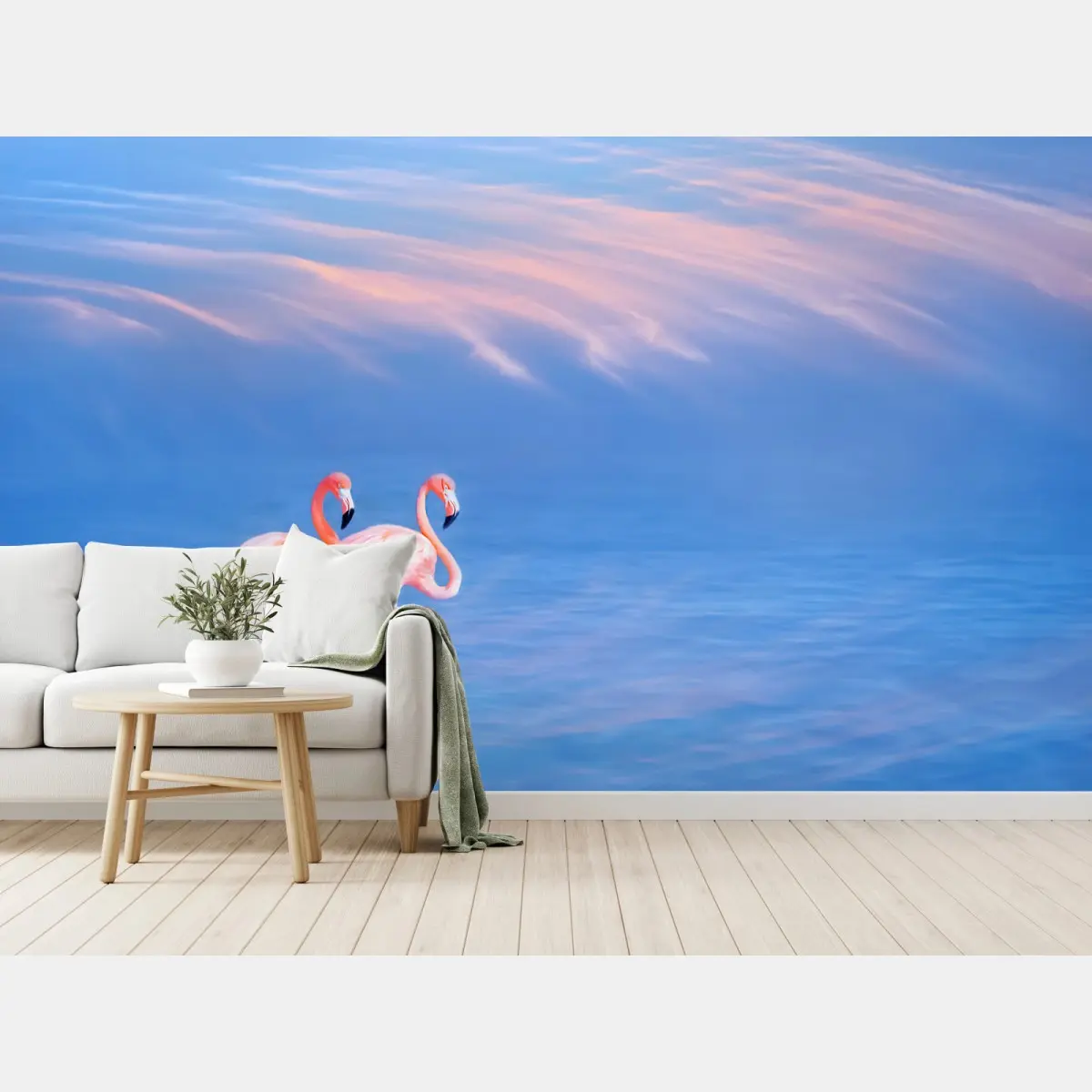 Fototapete rosa flamingos auf pastellfarbenem wasser – Pixers®