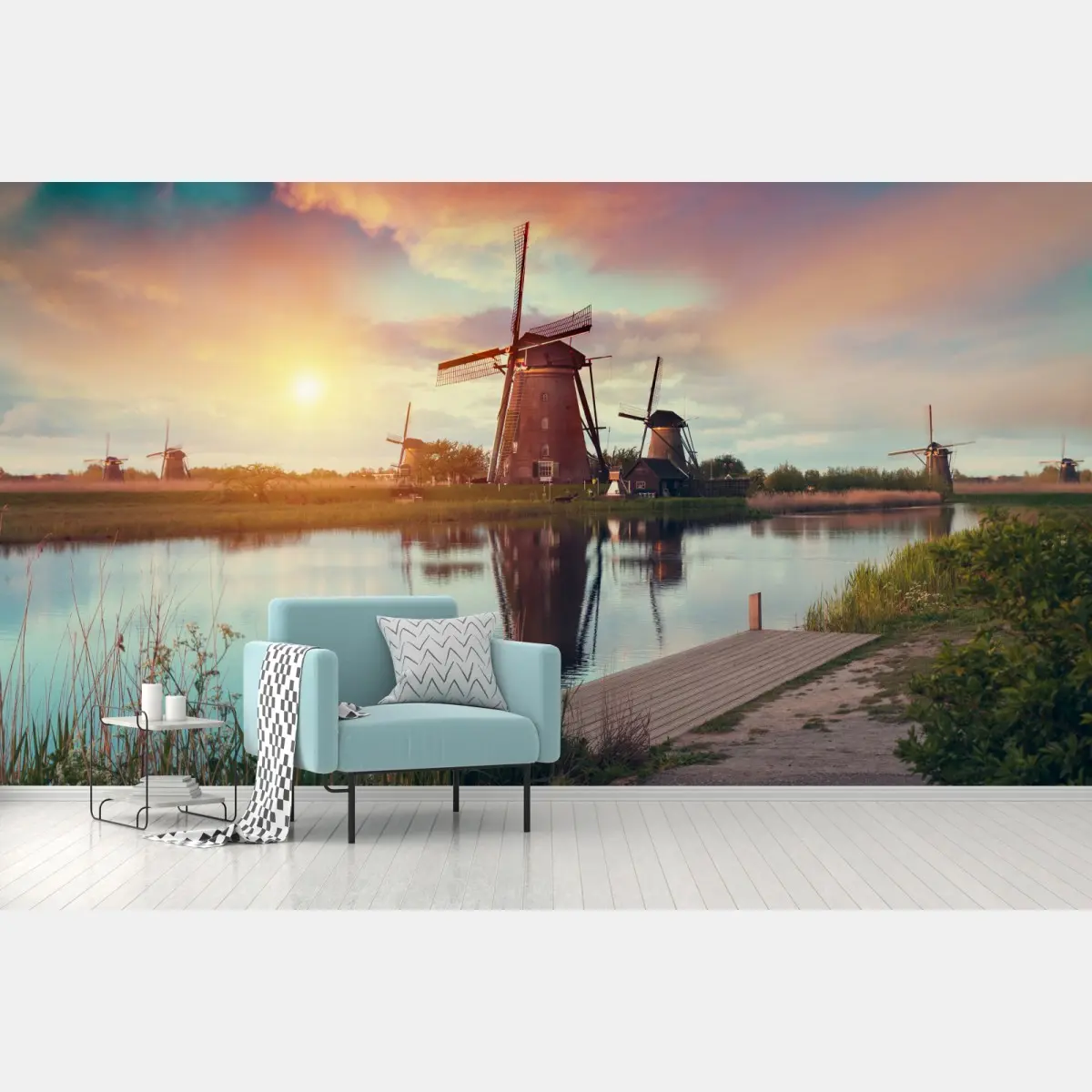 Fototapete sonnenuntergang über windmühlen in den Niederlanden – Pixers®