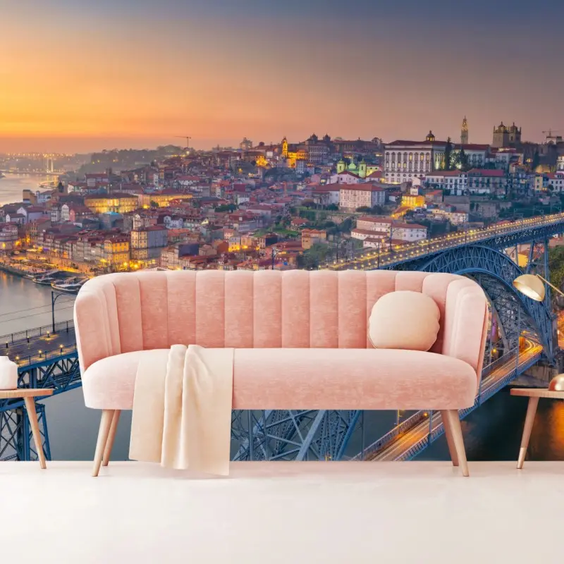 Fototapete porto skyline bei dämmerung mit Dom Luís I