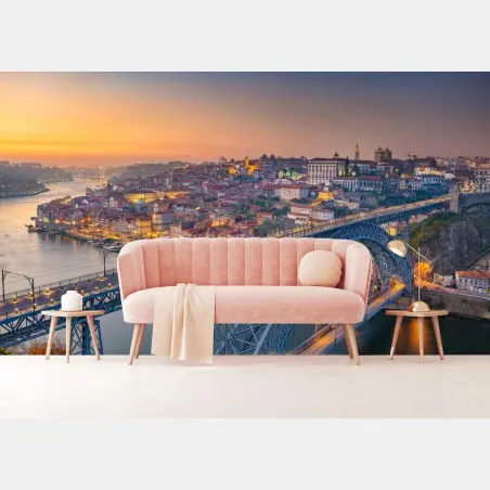 Fototapete porto skyline bei dämmerung mit Dom Luís I – Pixers®