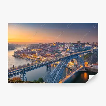 Fototapete porto skyline bei dämmerung mit Dom Luís I – Pixers®