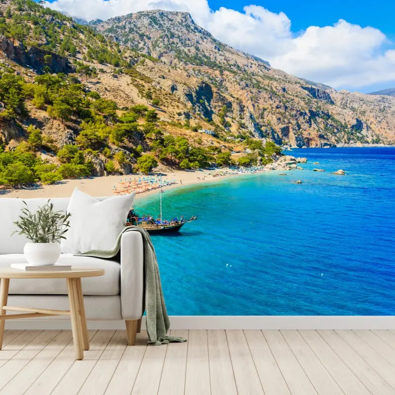 Fototapete segelboot am Apella strand, Karpathos