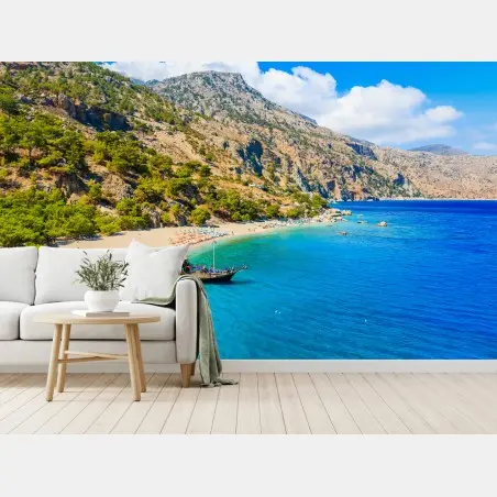 Fototapete segelboot am Apella strand, Karpathos – Pixers®