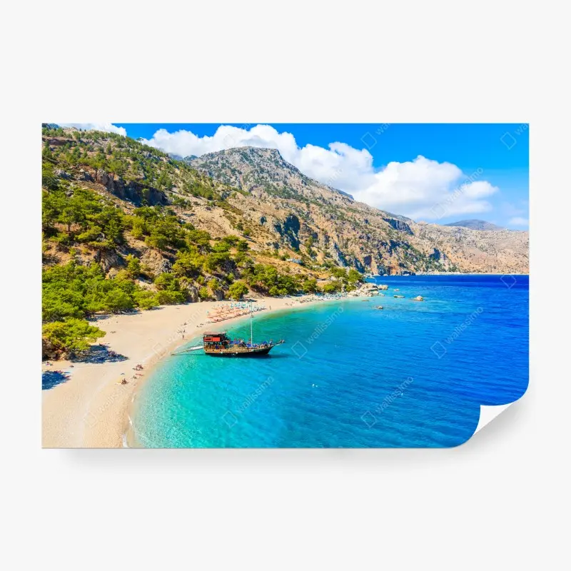 Fototapete segelboot am Apella strand, Karpathos