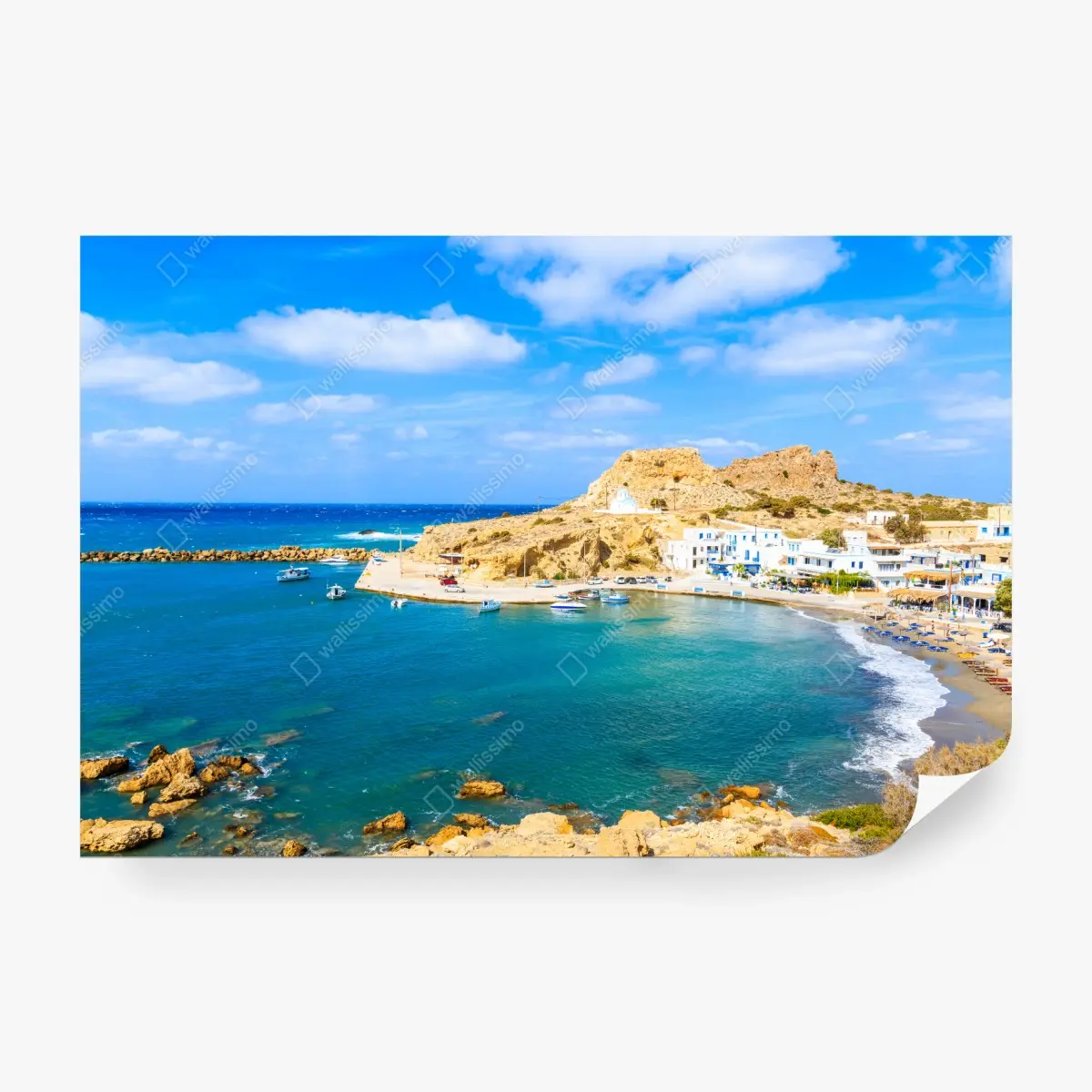 Fototapete sonniger hafen Finiki an der Küste von Karpathos – Pixers®