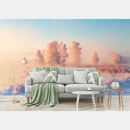 Fototapete winterlicher sonnenaufgang über einer frostigen wiese – Pixers®