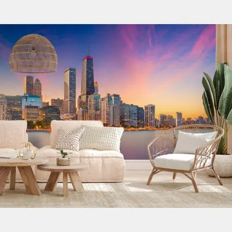 Fototapete Chicago skyline bei dämmerung – Pixers®