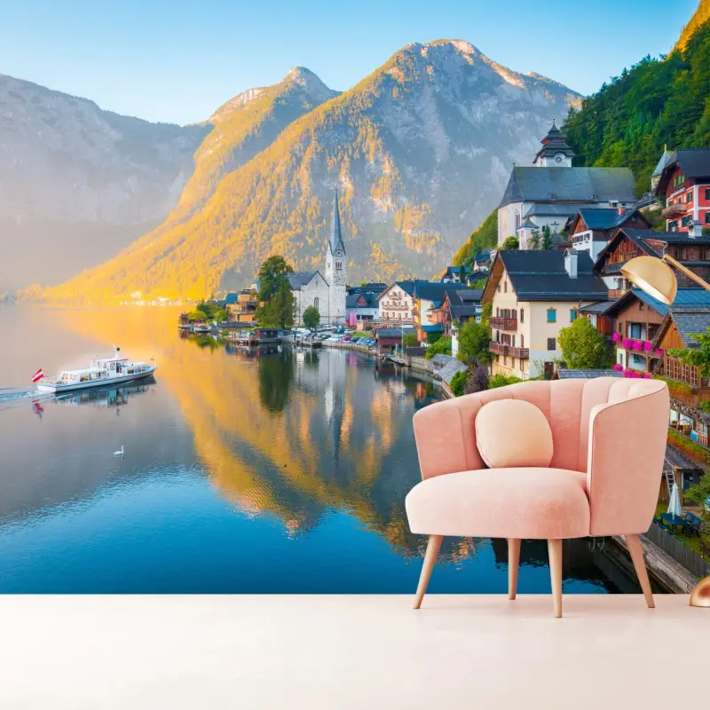 Fototapete morgendlicher lichtglanz über Hallstatt am see