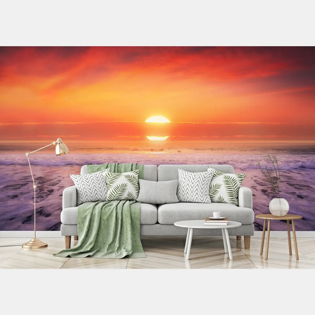 Fototapete goldener sonnenuntergang über ruhigem strand – Pixers®