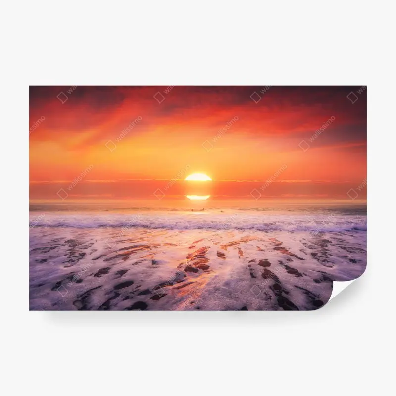 Fototapete goldener sonnenuntergang über ruhigem strand