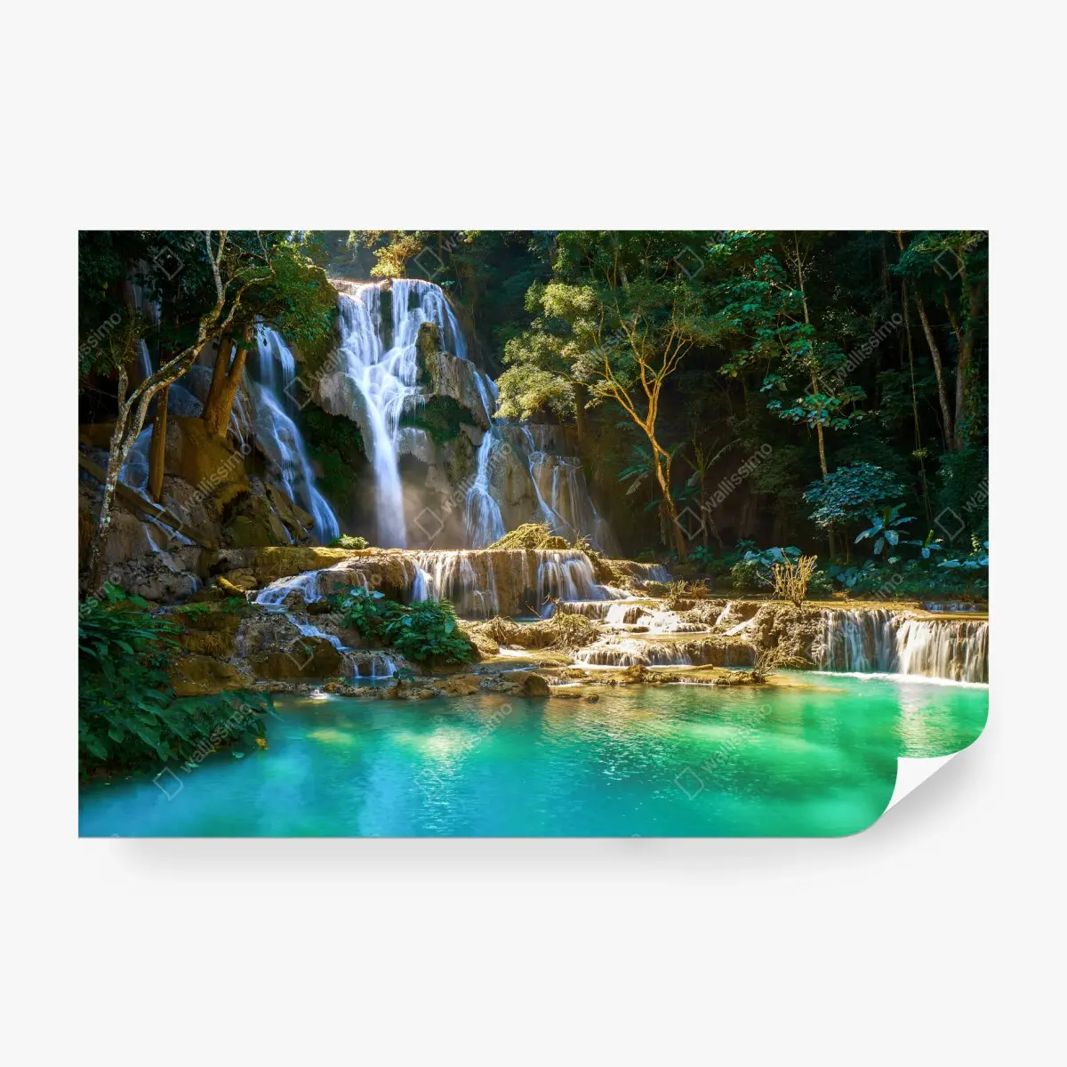 Fototapete türkisfarbener wasserfall im üppigen wald – Pixers®