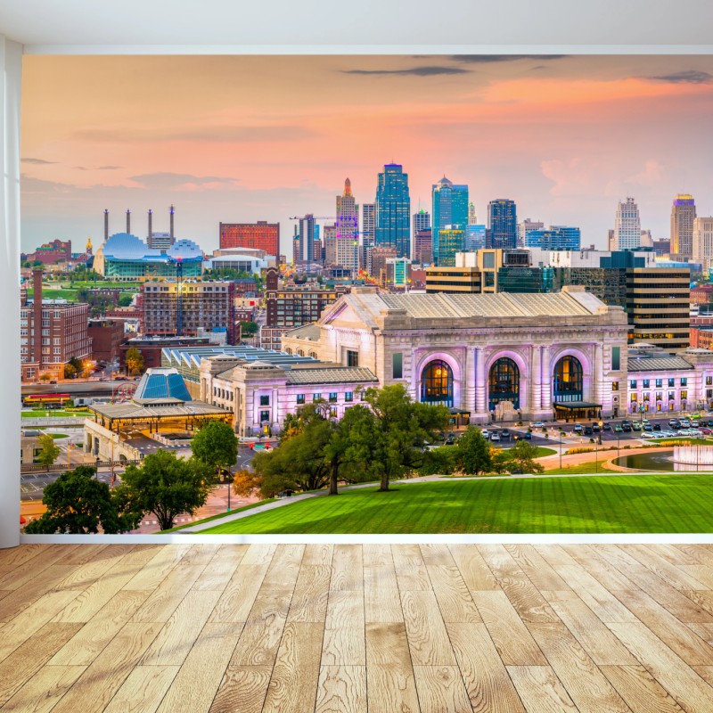 Fototapete Kansas City skyline bei dämmerung