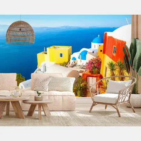 Fototapete sonniges Santorini küstendorf – Pixers®