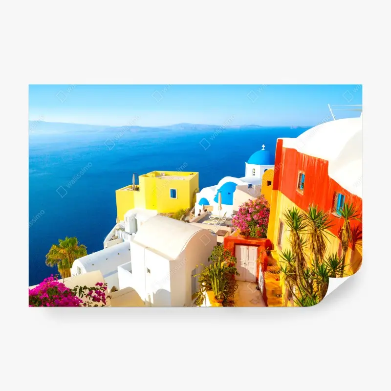 Fototapete sonniges Santorini küstendorf