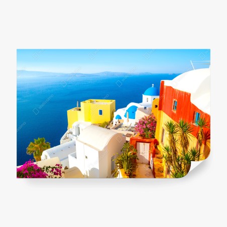 Fototapete sonniges Santorini küstendorf – Pixers®