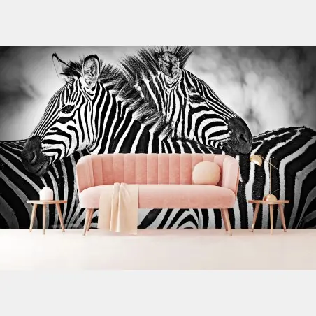 Fototapete intimes zebra-porträt in schwarzweiß – Pixers®